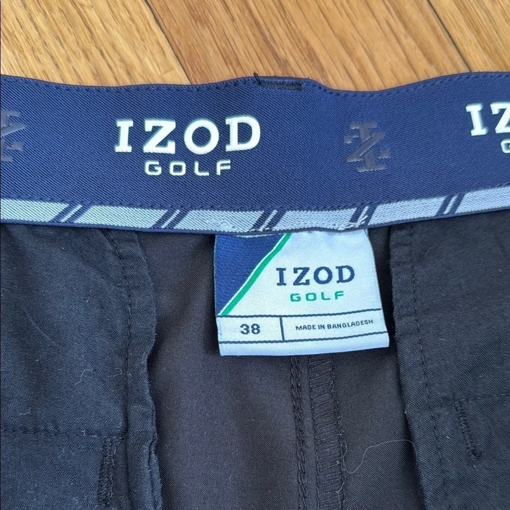 IZOD Men 38 Golf Shorts Black Zipper Cargo Pockets 10